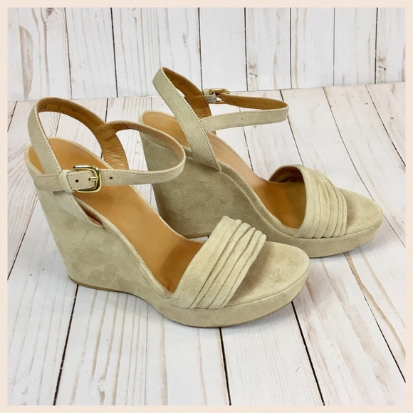 Stuart Weitzman Beige Suede Wedge Sandals Size 9B - Picture 6 of 8